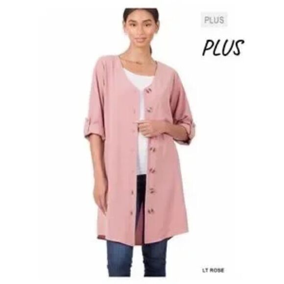 Button Cardigan Plus Size Light Rose 1X - Picture 2 of 6